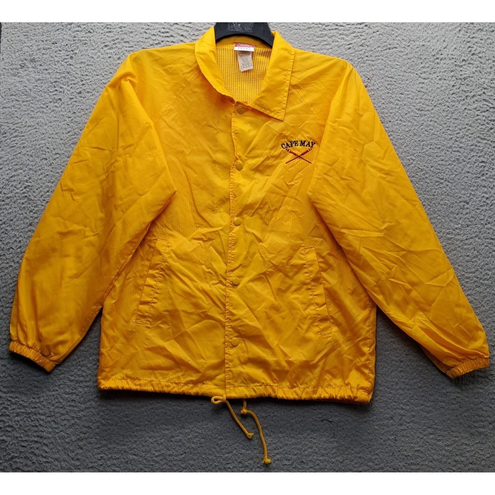 Champion Cape May NJ Windbreaker Jacket Mens Small Yellow Mesh Lined Snap Button